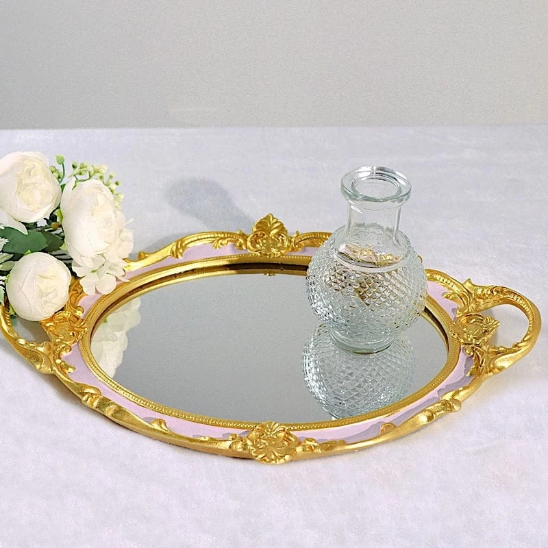 14x10 In Metallic Oval Mirror Serving Tray With Handles - Image 7