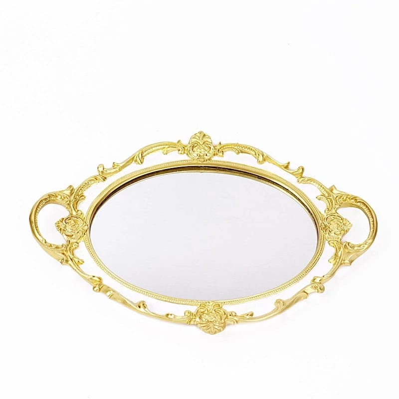 14x10 In Metallic Oval Mirror Serving Tray With Handles - Image 11
