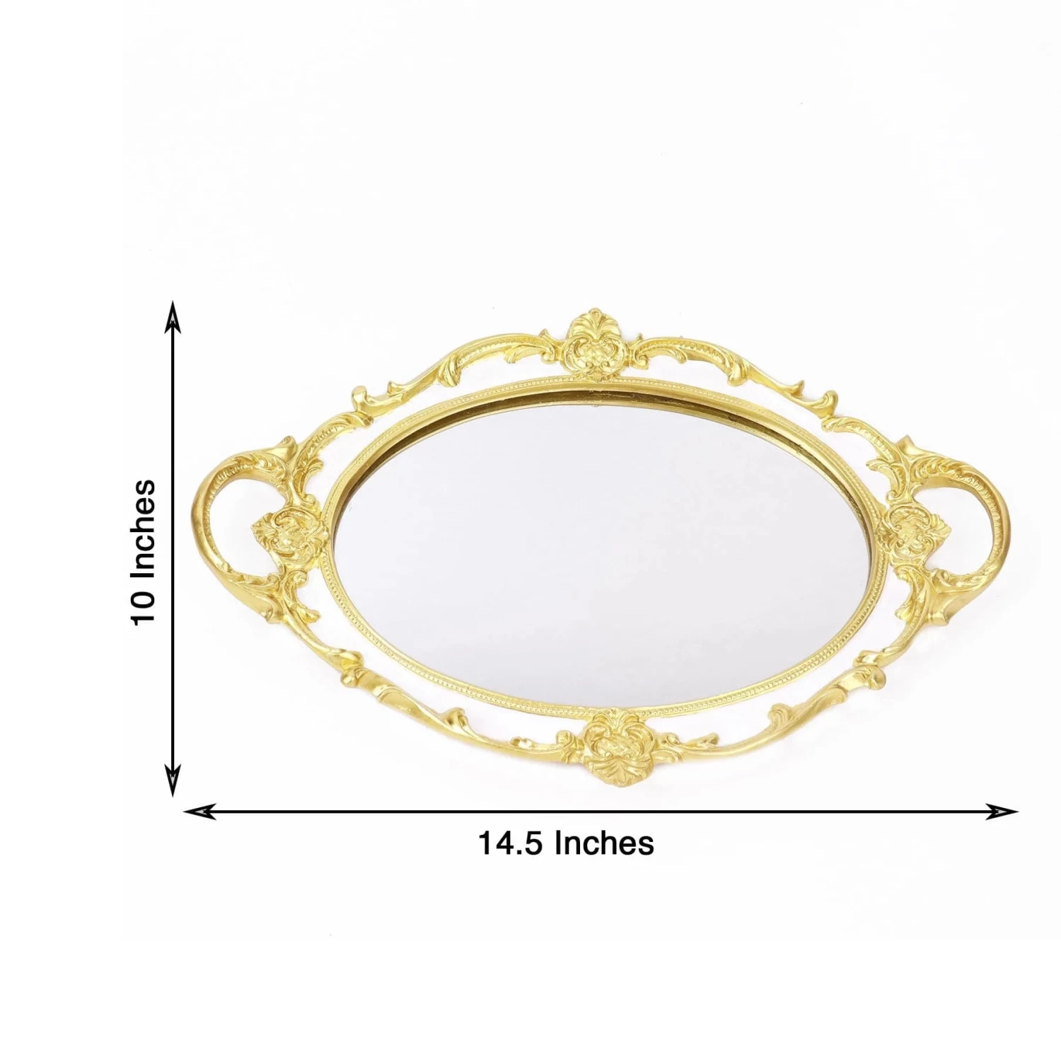14x10 In Metallic Oval Mirror Serving Tray With Handles - Image 13