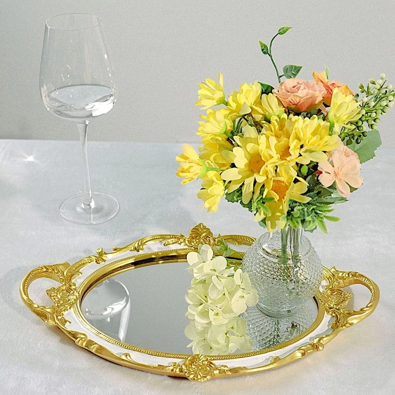 14x10 In Metallic Oval Mirror Serving Tray With Handles - Image 15