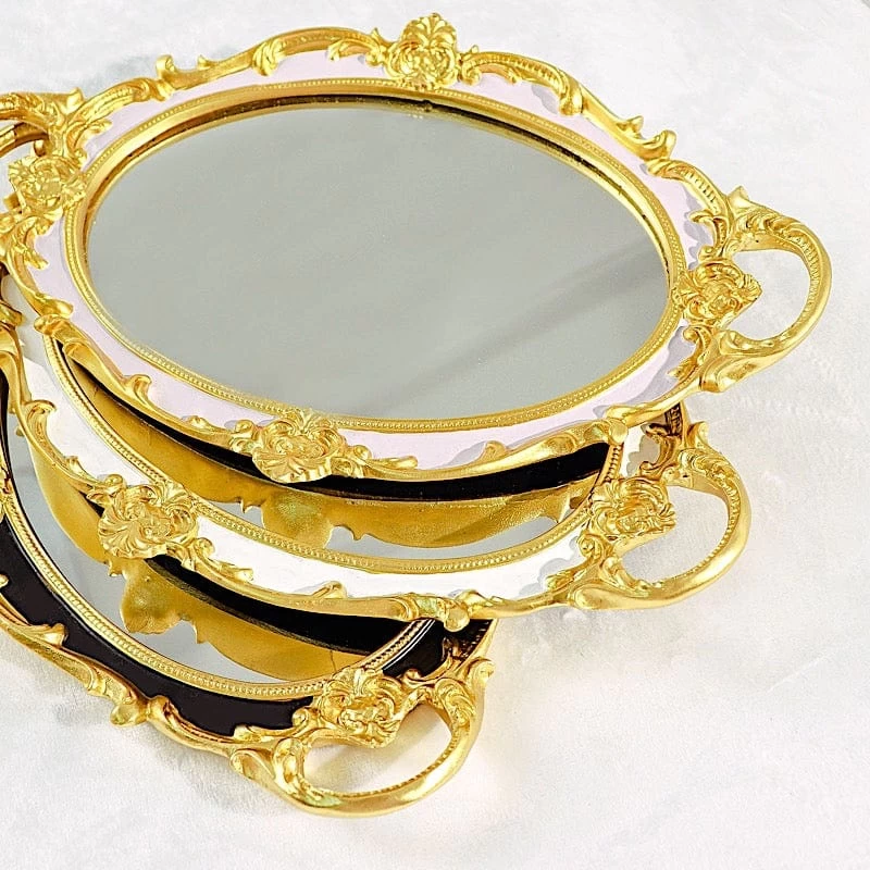 14x10 In Metallic Oval Mirror Serving Tray With Handles - Image 17