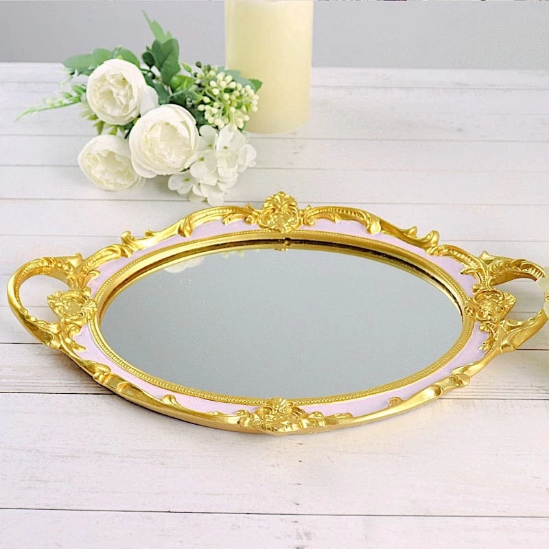 14x10 In Metallic Oval Mirror Serving Tray With Handles - Image 18
