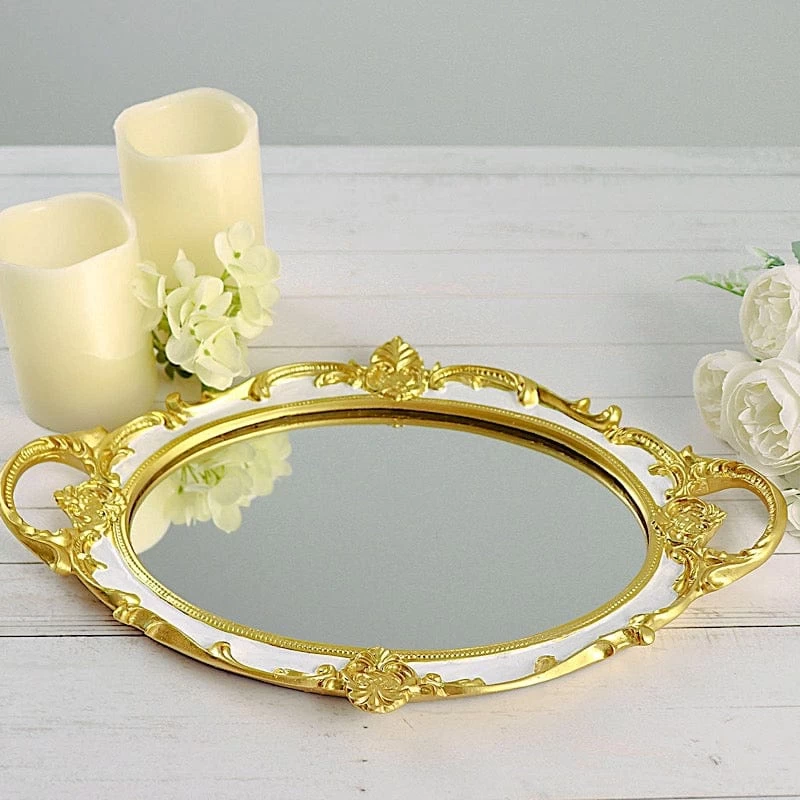 14x10 In Metallic Oval Mirror Serving Tray With Handles - Image 9