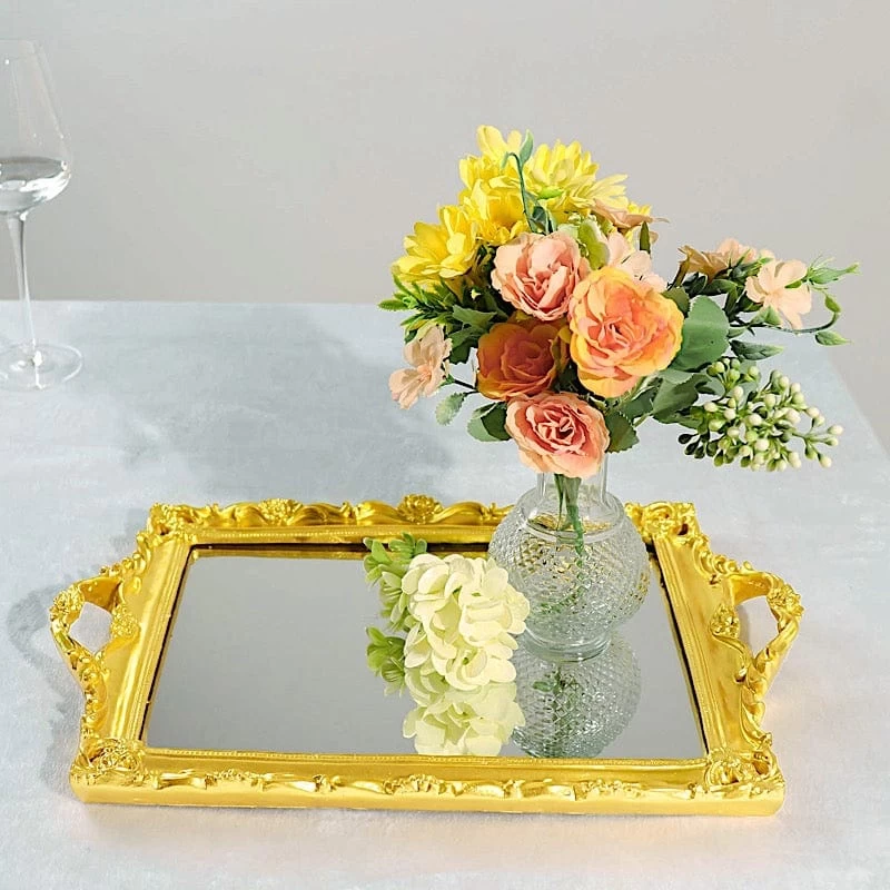 15x10 In Metallic Rectangle Mirror Serving Tray With Handles - Image 5