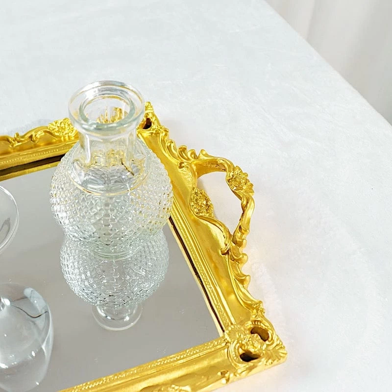 15x10 In Metallic Rectangle Mirror Serving Tray With Handles - Image 6