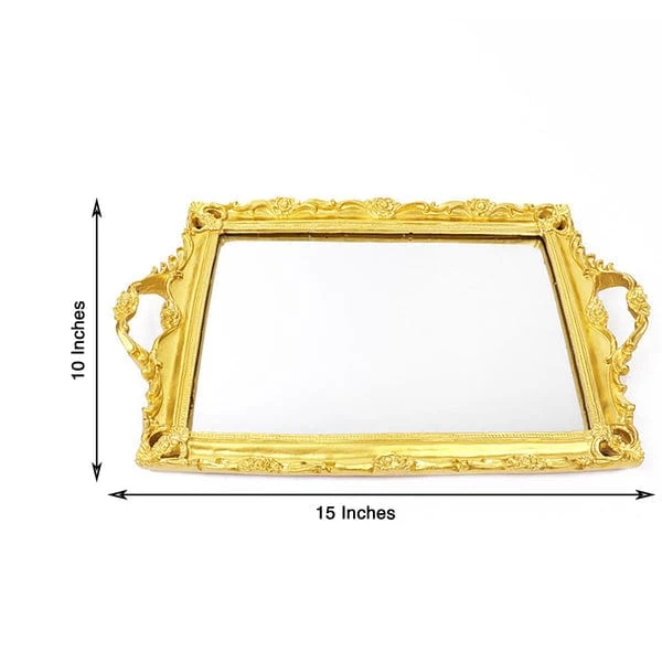 15x10 In Metallic Rectangle Mirror Serving Tray With Handles - Image 8