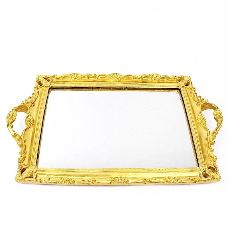15x10 In Metallic Rectangle Mirror Serving Tray With Handles - Image 9