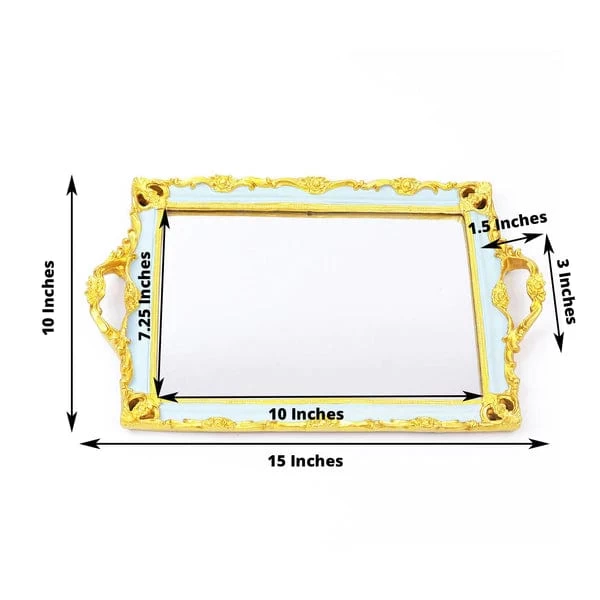 15x10 In Metallic Rectangle Mirror Serving Tray With Handles - Image 11