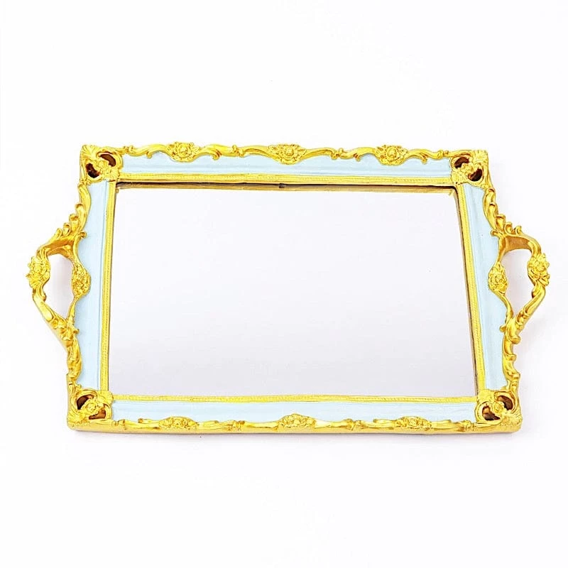 15x10 In Metallic Rectangle Mirror Serving Tray With Handles - Image 12