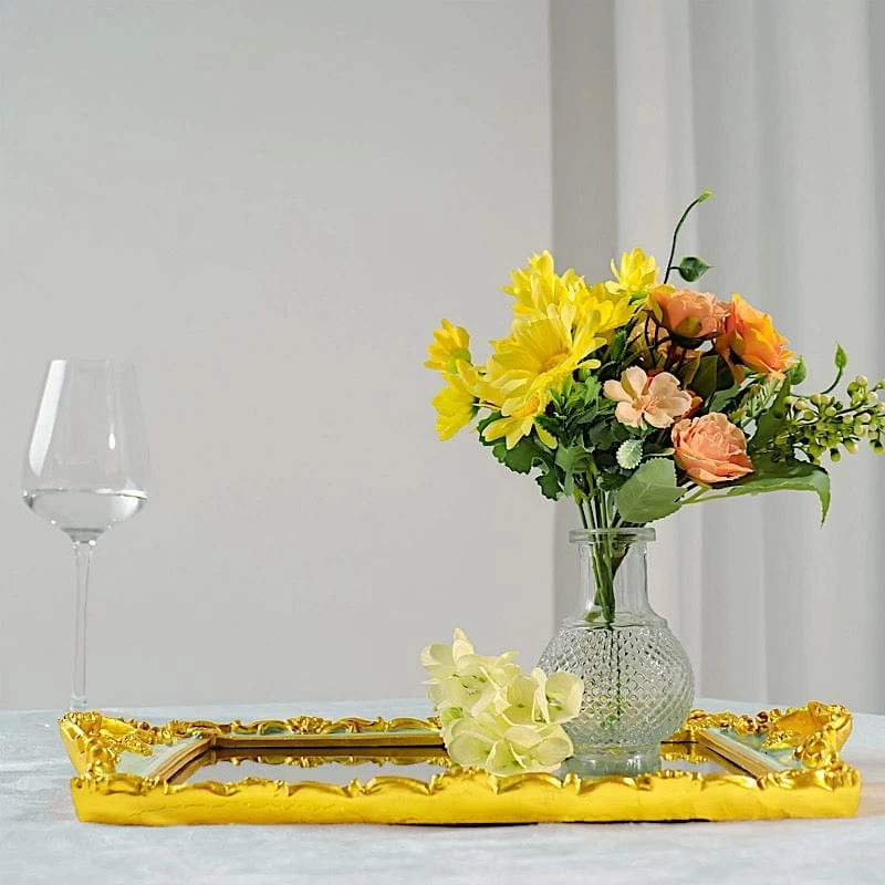 15x10 In Metallic Rectangle Mirror Serving Tray With Handles - Image 13