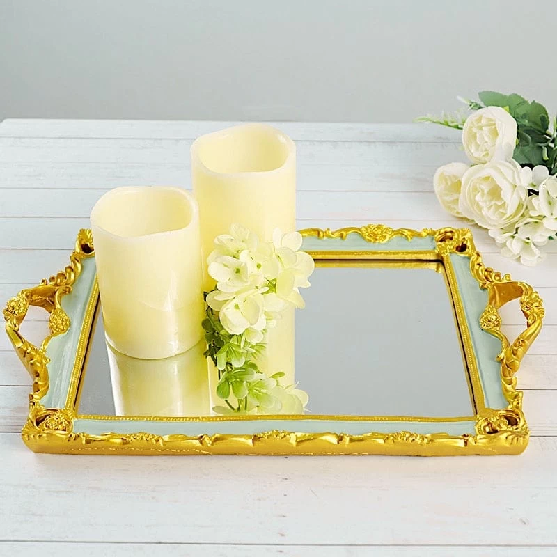 15x10 In Metallic Rectangle Mirror Serving Tray With Handles - Image 17