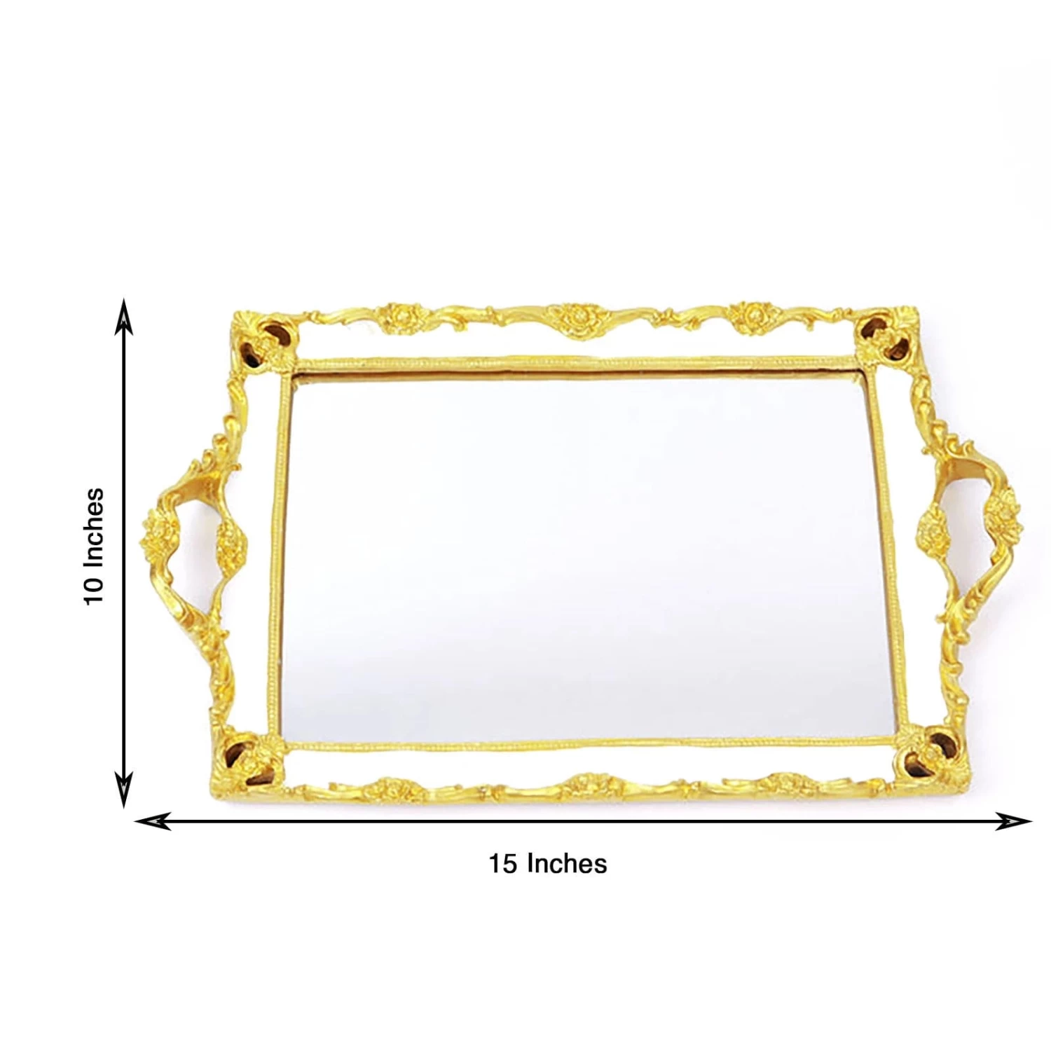 15x10 In Metallic Rectangle Mirror Serving Tray With Handles - Image 19