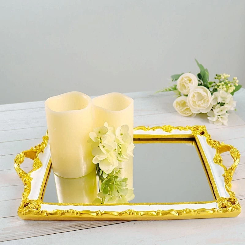 15x10 In Metallic Rectangle Mirror Serving Tray With Handles - Image 20