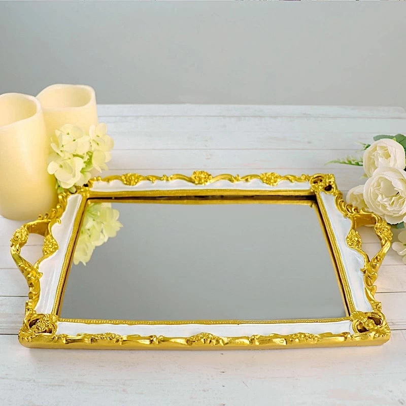 15x10 In Metallic Rectangle Mirror Serving Tray With Handles - Image 18