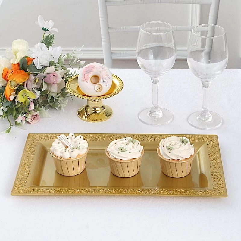 4 Rectangular 14 In Plastic Serving Trays With Lace Print Rim Design - Image 14