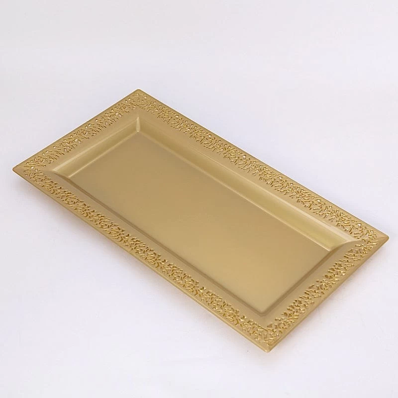 4 Rectangular 14 In Plastic Serving Trays With Lace Print Rim Design - Image 19