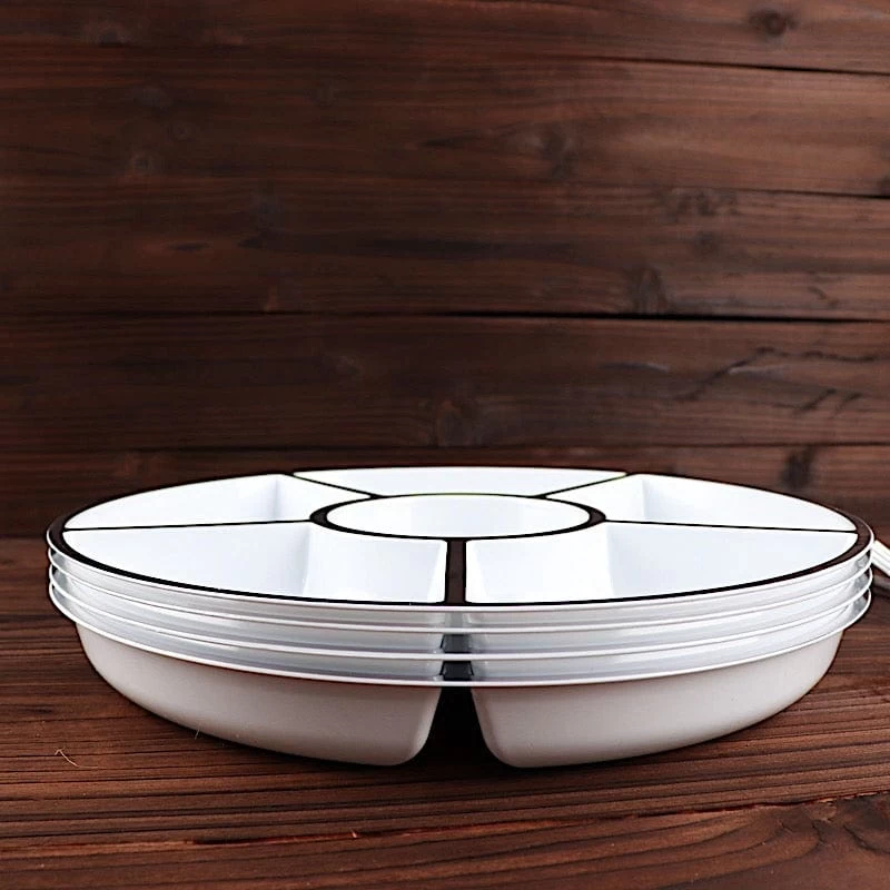 4 White With Silver Trim 12 In Round Serving Trays With Food Compartments - Image 3