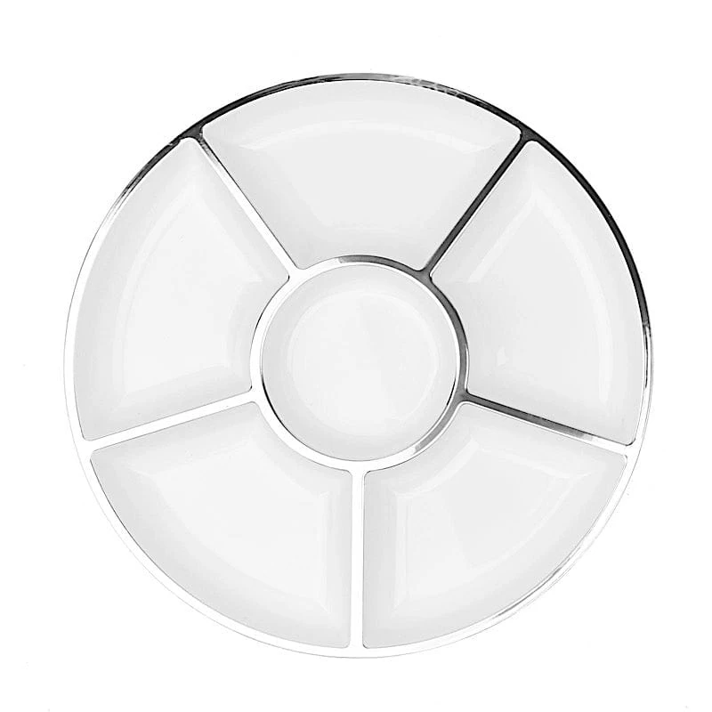 4 White With Silver Trim 12 In Round Serving Trays With Food Compartments - Image 10