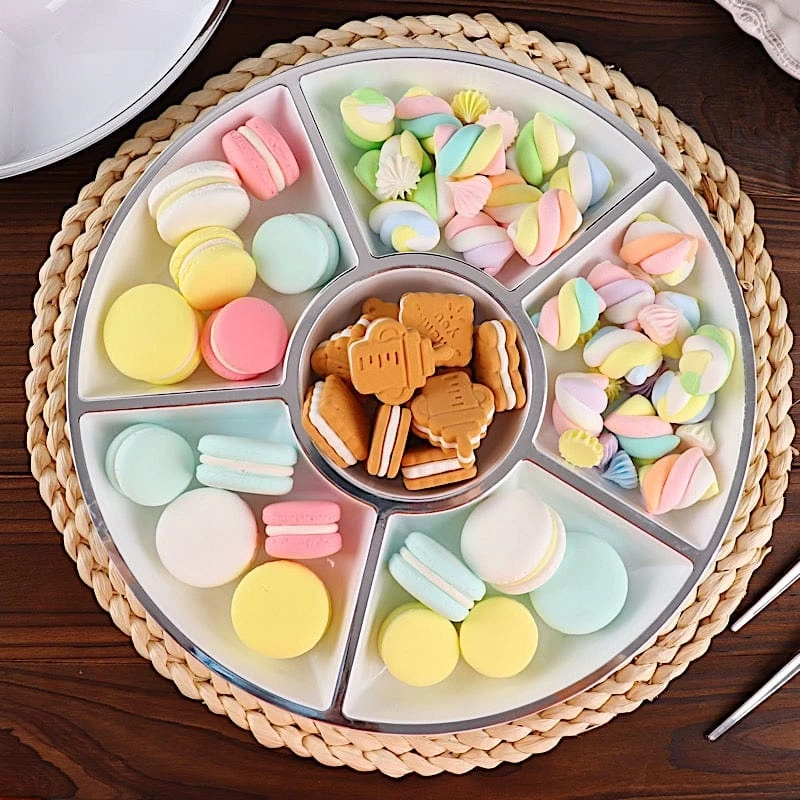 4 White With Silver Trim 12 In Round Serving Trays With Food Compartments - Image 4