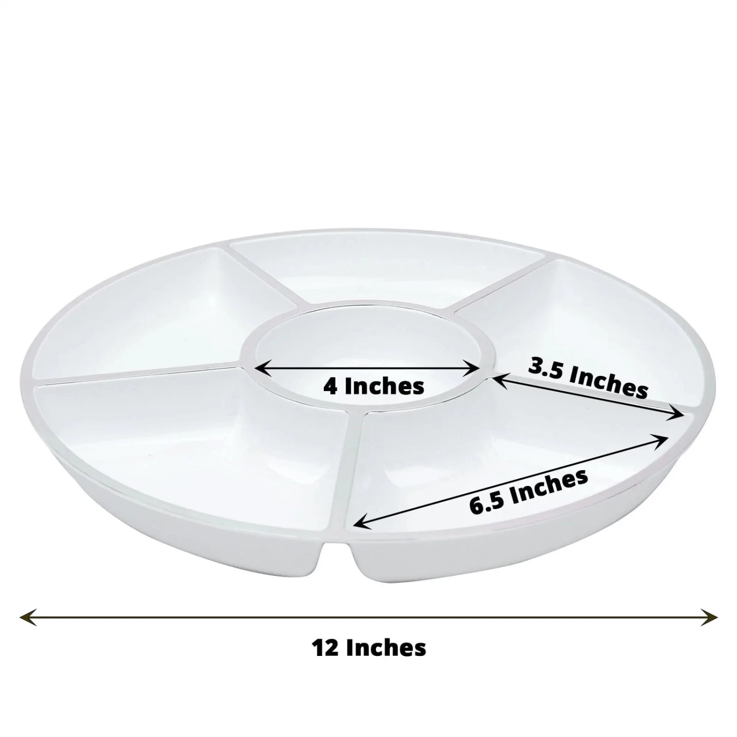 4 White With Silver Trim 12 In Round Serving Trays With Food Compartments - Image 2