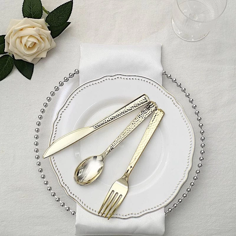 24 Metallic 7 In Disposable Plastic Cutlery Hammered Design Spoons Forks And Knives Set - Image 8