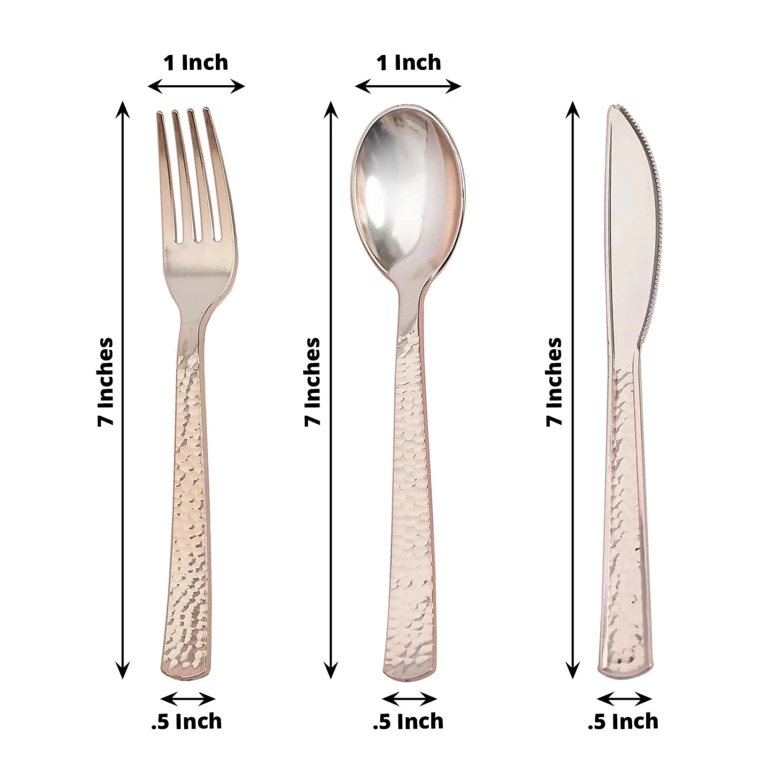 24 Metallic 7 In Disposable Plastic Cutlery Hammered Design Spoons Forks And Knives Set - Image 13