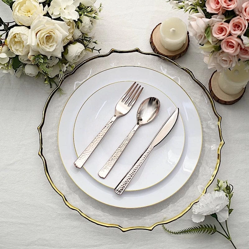 24 Metallic 7 In Disposable Plastic Cutlery Hammered Design Spoons Forks And Knives Set - Image 18