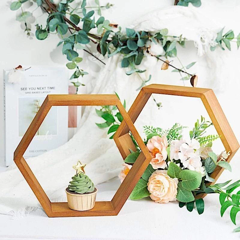 2 9 In Hexagon Geometric Wall Shelves Wood Centerpieces - Image 3