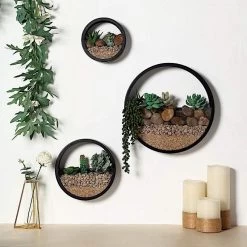 3 Round Metal Wall Planters Half Moon Floating Shelves