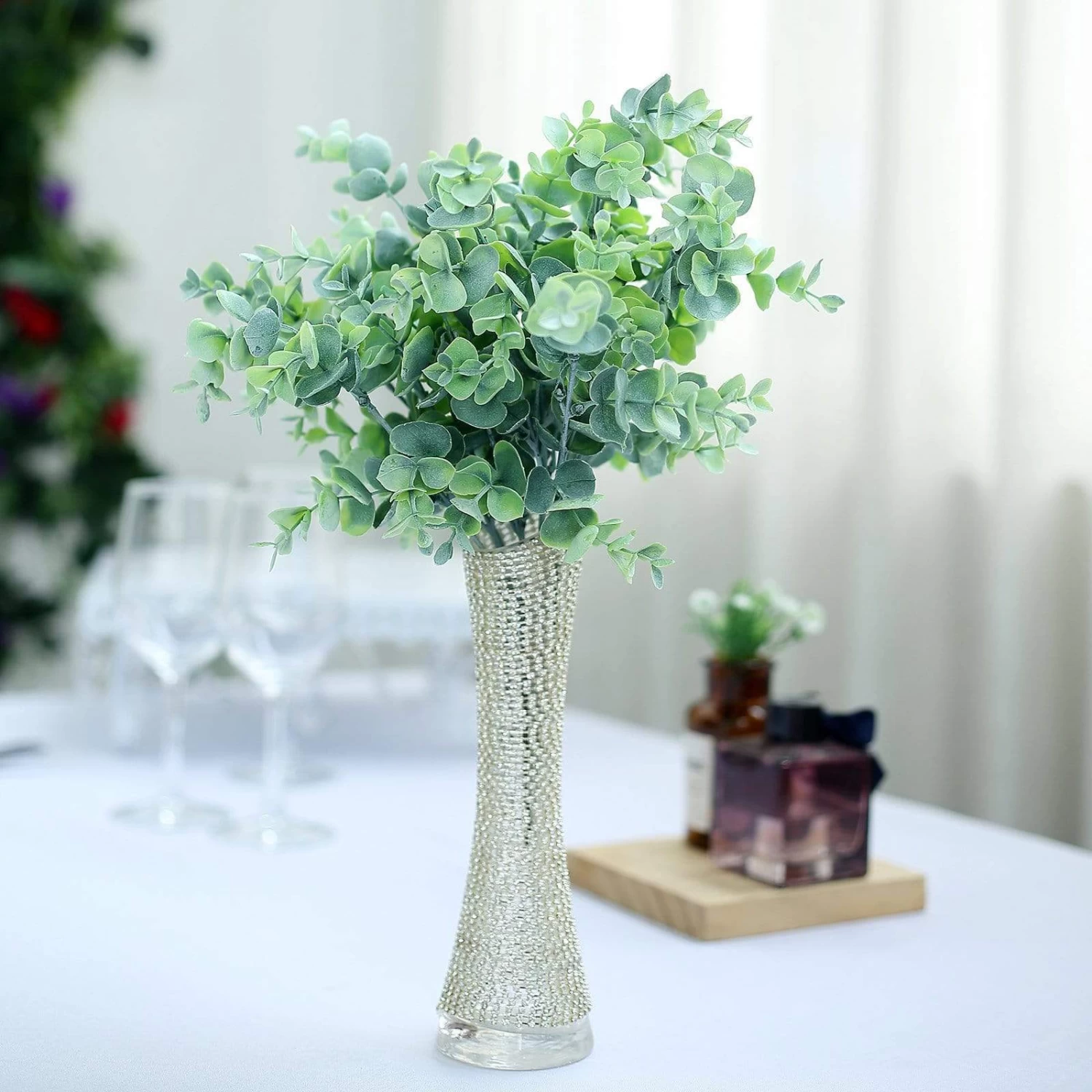 3 Pcs 14" Frosted Green Branches Artificial Eucalyptus Greenery - Image 2