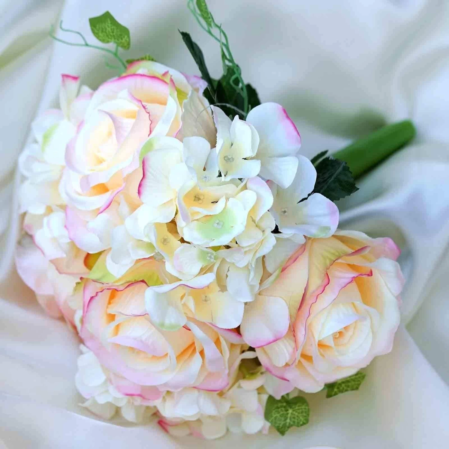 4 Pink Silk Roses And Hydrangea Flowers Bouquets - Image 4