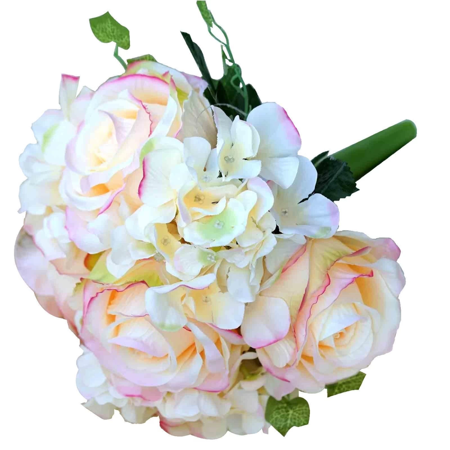 4 Pink Silk Roses And Hydrangea Flowers Bouquets - Image 3