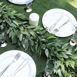 48" Long Light Frosted Green Artificial Willow And Fern Fronds Leaves Vine Garland