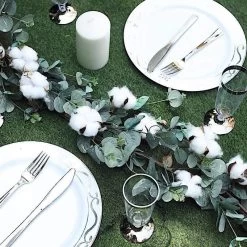 5 Ft Long Green Artificial Eucalyptus Leaves Cotton Balls Vine Greenery Garland