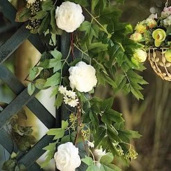 6 Feet White Garland Silk Peony Flowers And Leaves