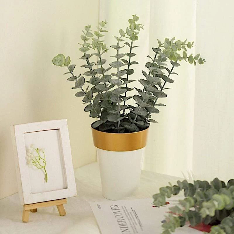 6 Frosted Green 17 In Artificial Eucalyptus Spray Faux Greenery Bushes - Image 4