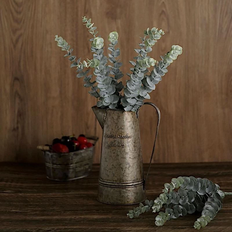 6 Frosted Green 17 In Artificial Eucalyptus Spray Faux Greenery Bushes - Image 2