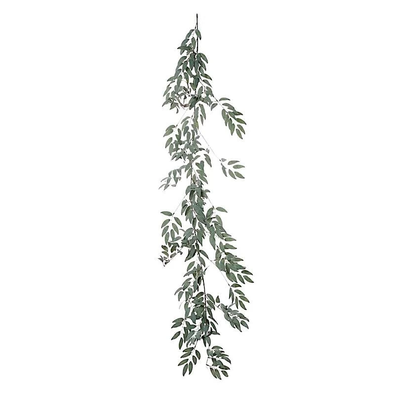 60" Long Frosted Green Artificial Willow Leaves Vine Garland - Image 4