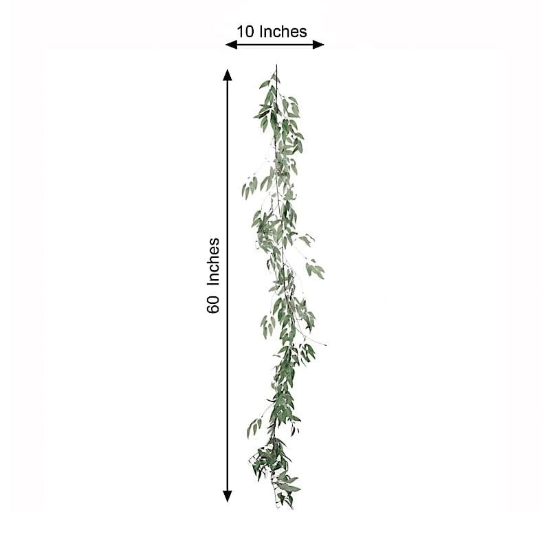 60" Long Frosted Green Artificial Willow Leaves Vine Garland - Image 3