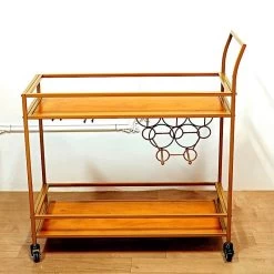 3 Feet Gold 2-Tier Rectangle Metal Bar Cart With Wooden Serving Trays