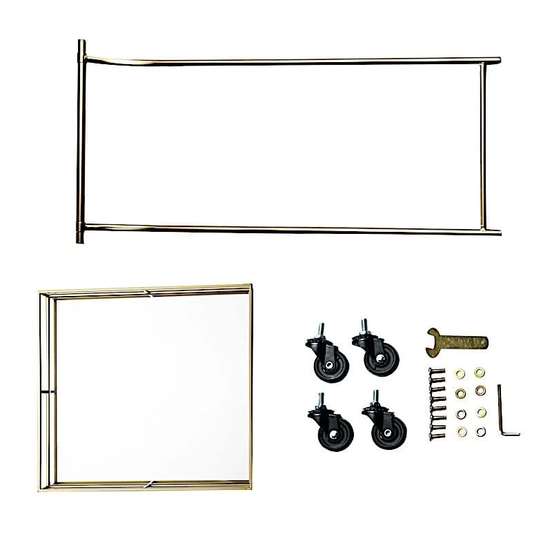 3 Feet Gold 3-Tier Rectangle Metal Bar Cart With Mirror Glass Serving Trays - Image 12