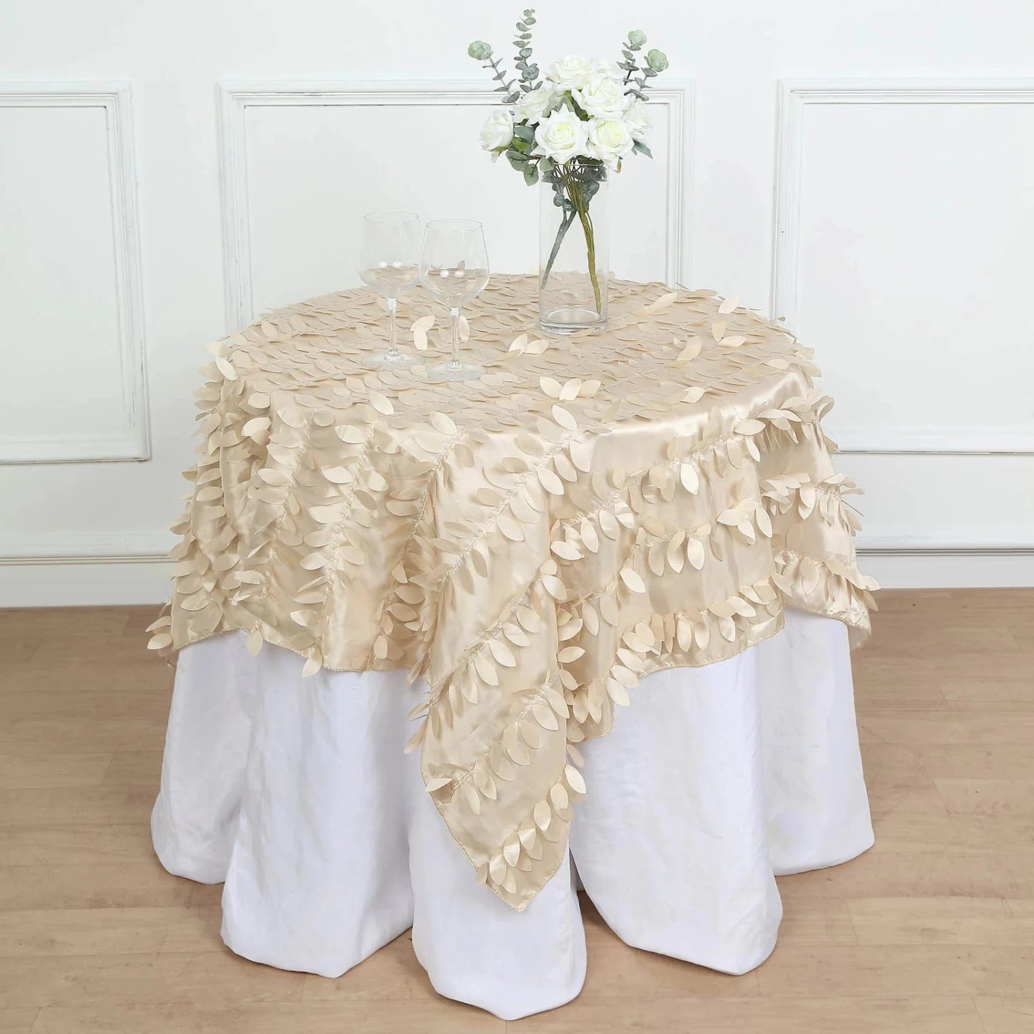 54x54 In Taffeta 3D Leaves Design Square Tablecloth