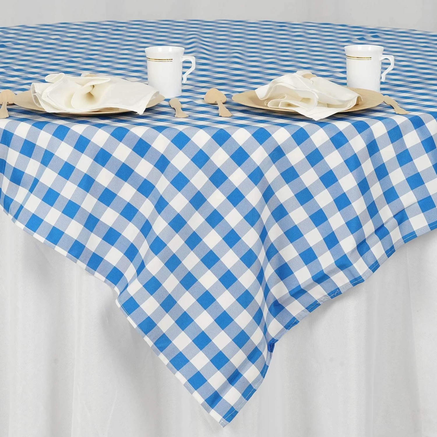 70" X 70" Square Gingham Checkered Polyester Tablecloth - Image 17