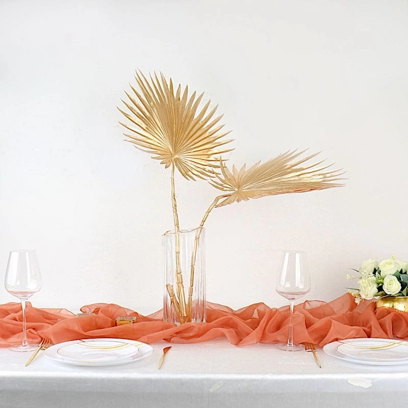 2 Gold 35" Metallic Artificial Palm Leaves Faux Tropical Plant Stems - Image 2