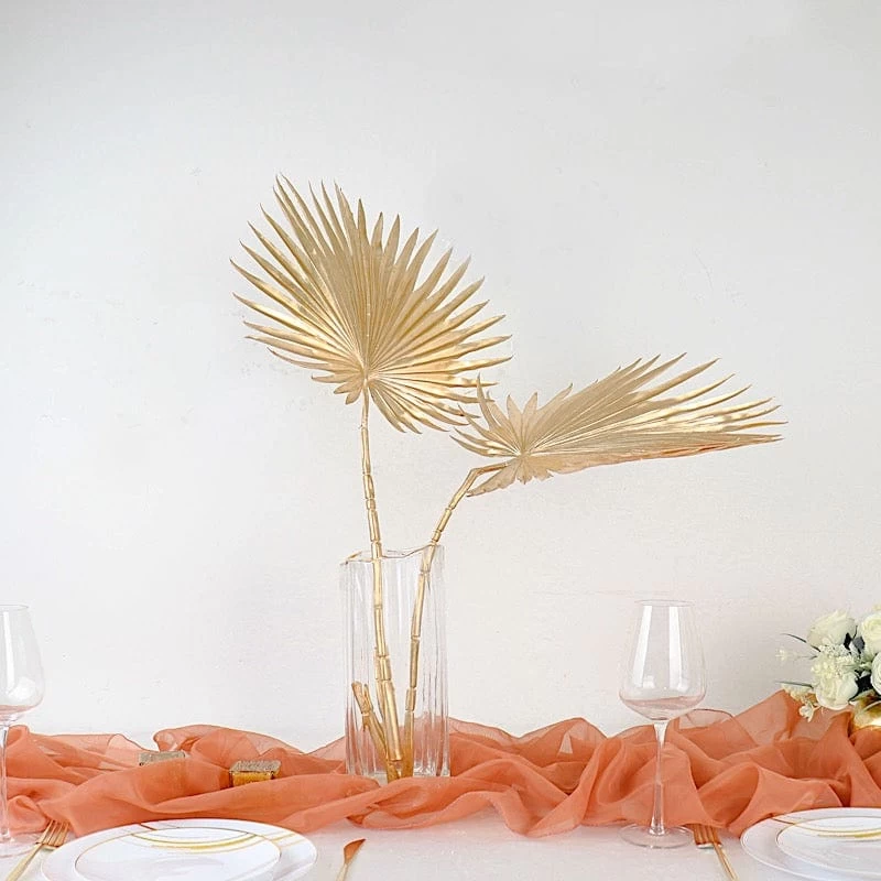 2 Gold 35" Metallic Artificial Palm Leaves Faux Tropical Plant Stems - Image 6