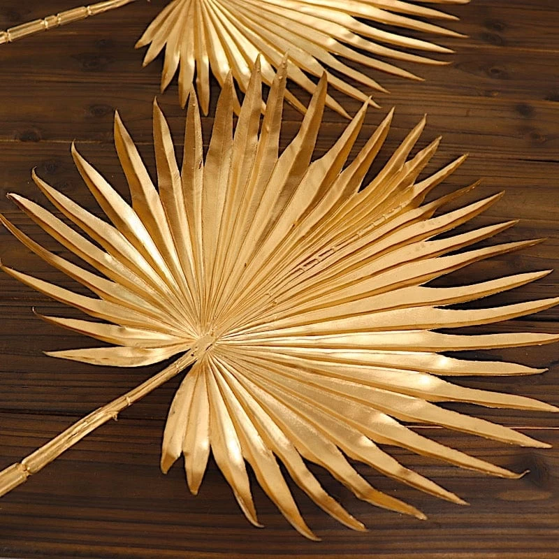 2 Gold 35" Metallic Artificial Palm Leaves Faux Tropical Plant Stems - Image 8