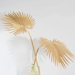 2 Gold 35" Metallic Artificial Palm Leaves Faux Tropical Plant Stems