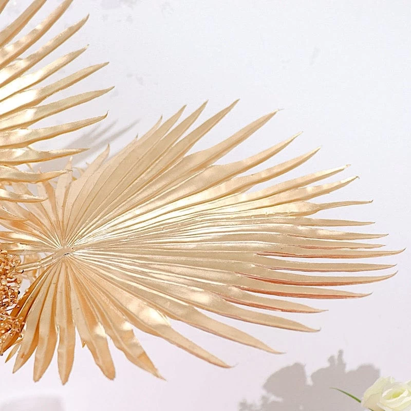 2 Gold 35" Metallic Artificial Palm Leaves Faux Tropical Plant Stems - Image 7