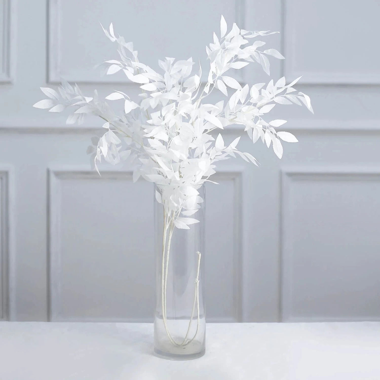 2 White 42 In Artificial Beech Leaves Bushes Silk Plant Stems