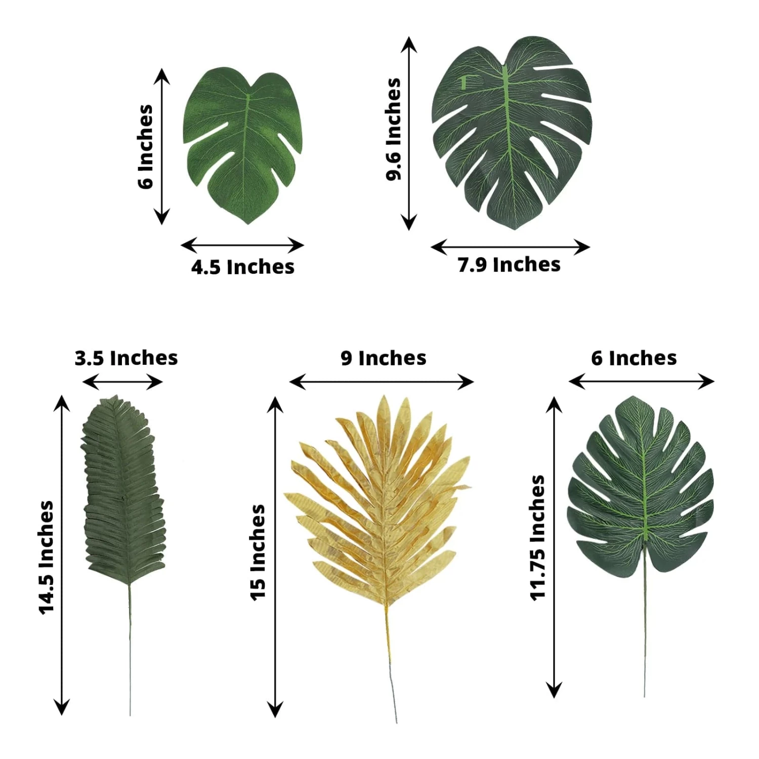 28 Green And Gold Assorted Silk Leaves Artificial Palm And Tropical Monstera Stems - Image 4